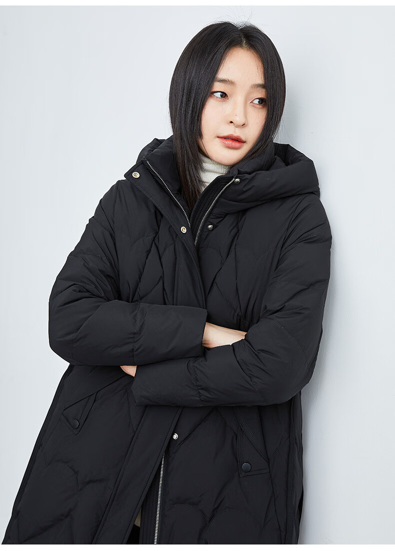 拉夏贝尔品牌【精品女装】中长款羽绒服女2022年新款连帽时尚休闲加厚