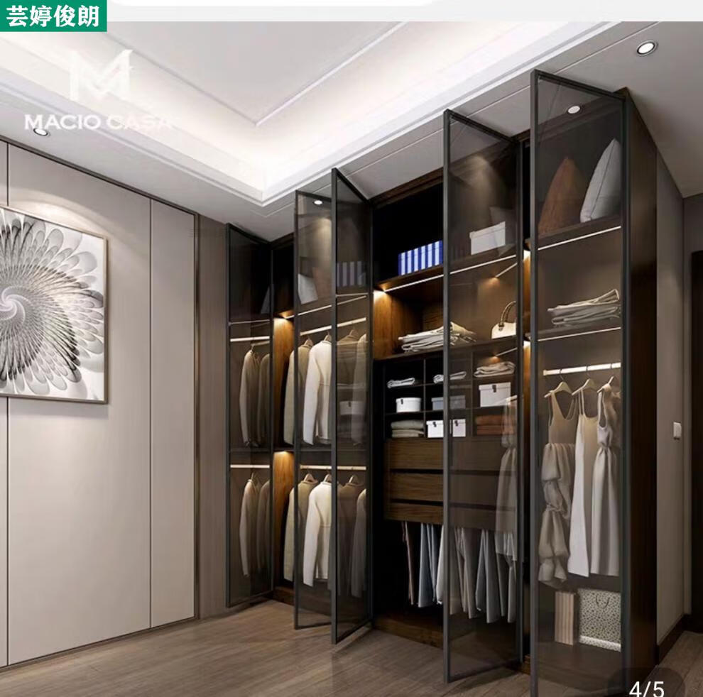 壁柜衣柜主卧整体衣柜定制极简轻奢衣柜酒柜书柜门门现代窄边铝框钢化