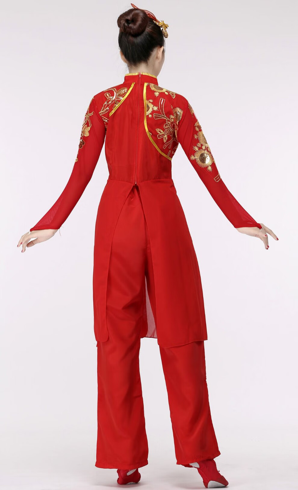 打鼓舞腰鼓服装女中国民族风古典红色喜庆中老年广场表演装红色s