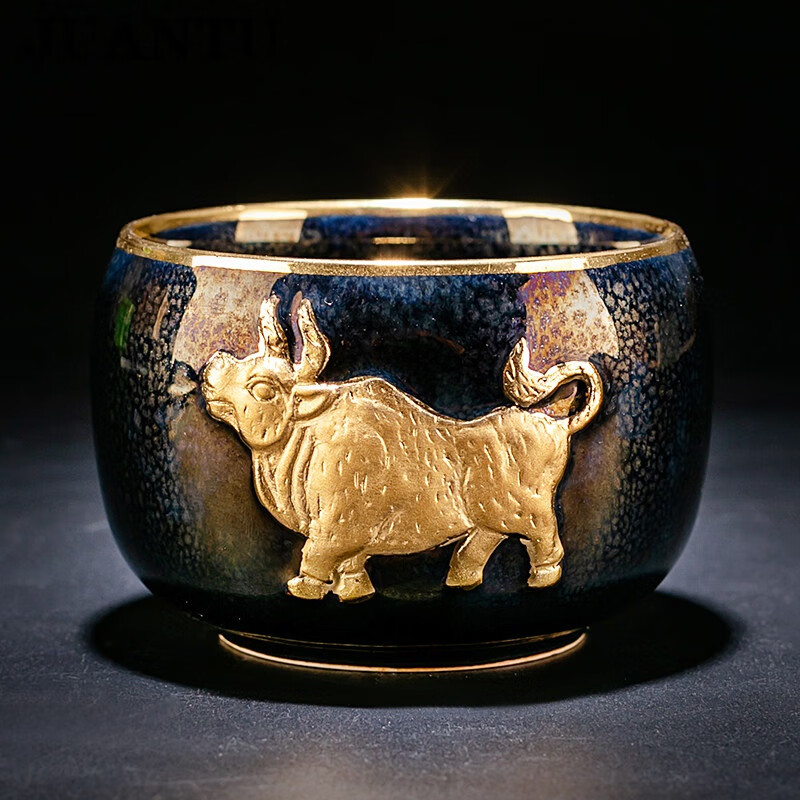 juantu茶具陈为椿金牛杯盏生肖贺岁功夫茶具品茗主人杯可养瓷茶杯牛转