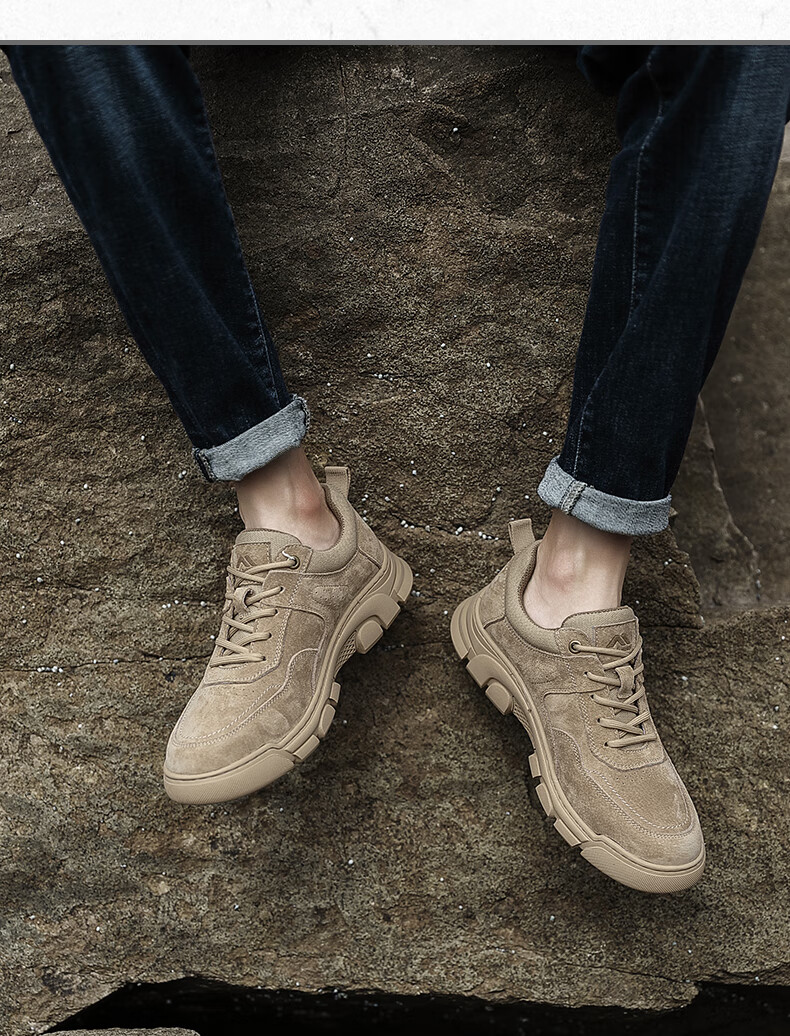 kolumb哥仑步鞋子男潮鞋2022春季新款真皮潮流复古男士休闲男鞋沙色38