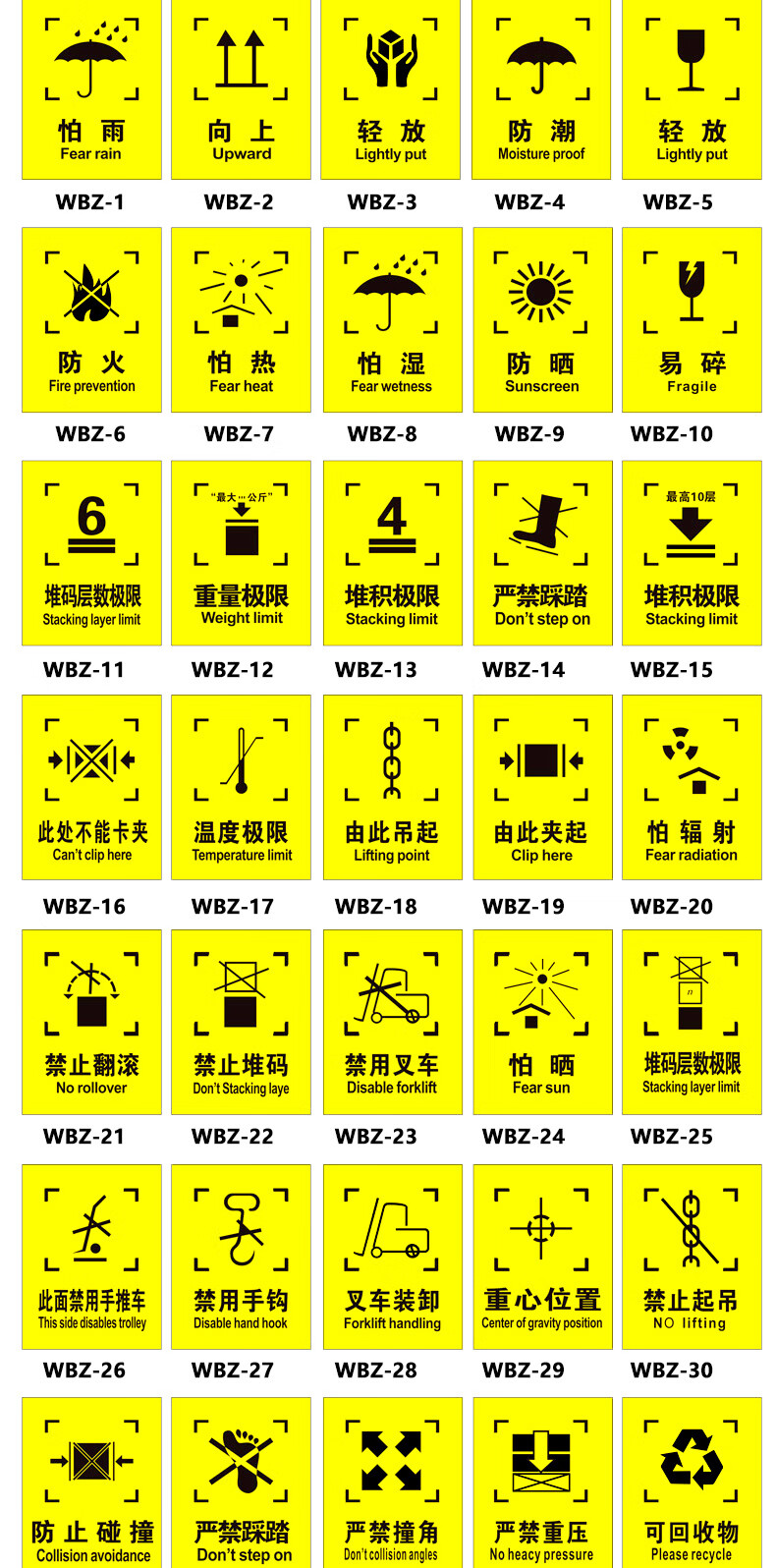 溪沫外包装箱标识图标包装运输标志储运标志怕湿小心轻放勿压勿摔易碎