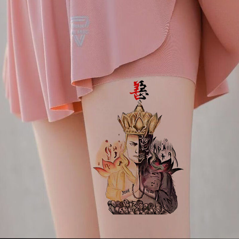 趣得纹身贴洗不掉女士半魔半佛花臂纹身贴善恶唐僧纹身防水男女彩色三