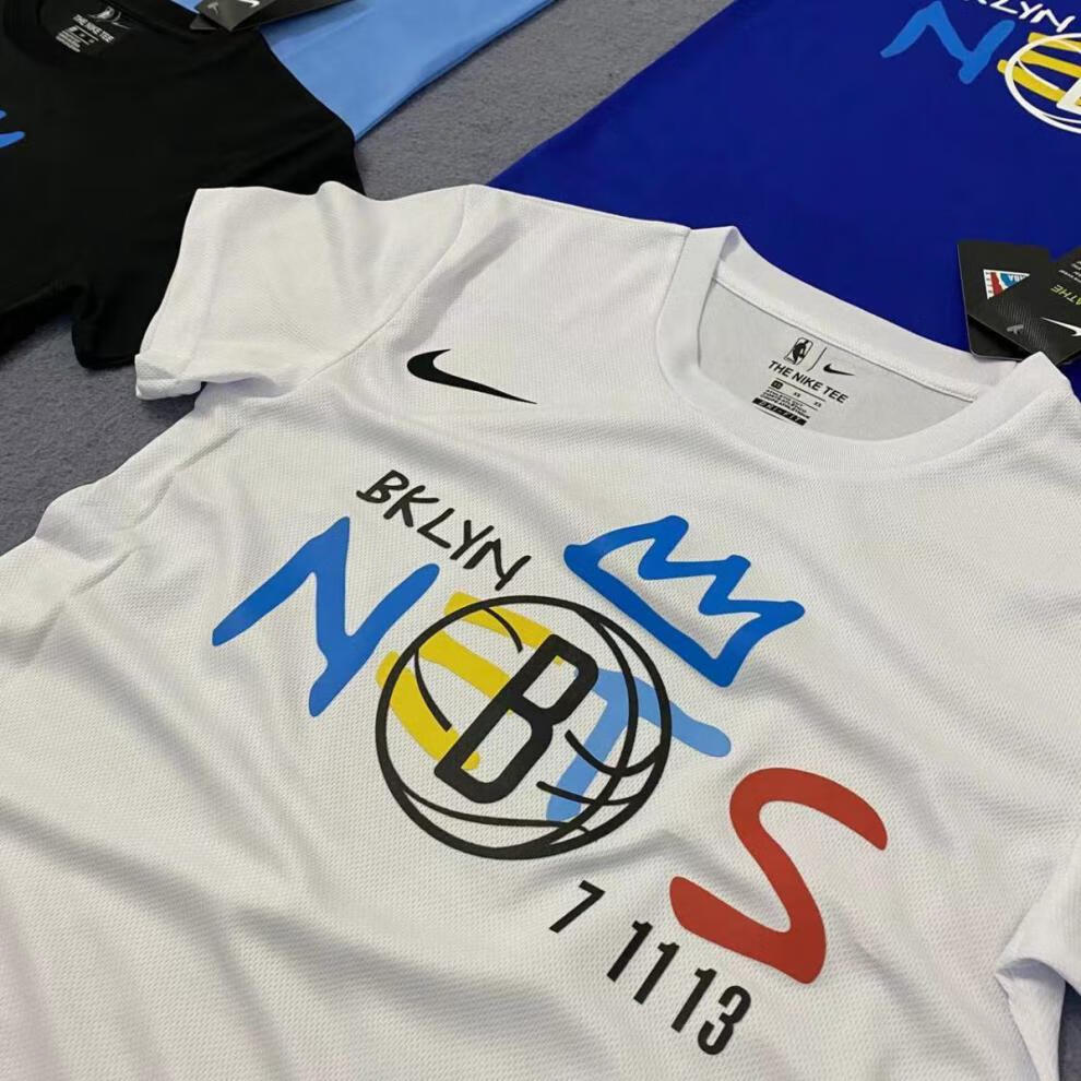 篮网队篮球训练服哈登杜兰特涂鸦速干短袖t恤热身投篮出场服 篮网三