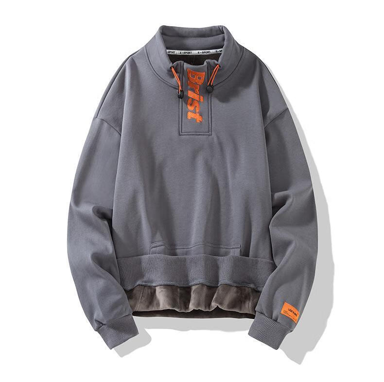 中领卫衣男潮流韩版宽松半高领男装艾玲绿色刺绣加绒款12一15岁中青年