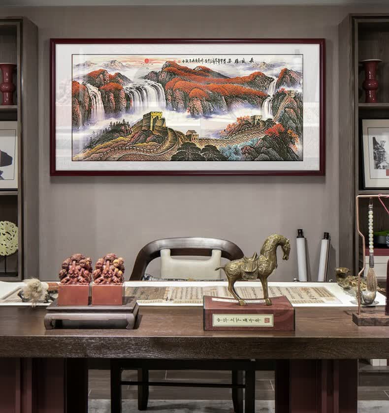 雅芬特万里长城挂画靠山图客厅沙发背景墙办公室山水画装饰画国画新