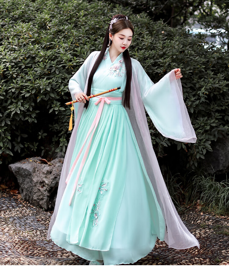 原创设计唐元素金典白色超仙飘逸古风白娘子同款汉服古装古筝舞蹈演出