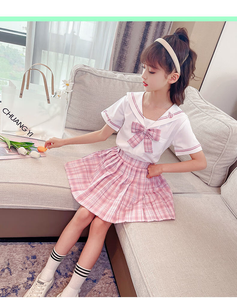 裙子夏装薄款小孩衣服12岁一15岁韩版学院风短袖两件套夏季校服裙小