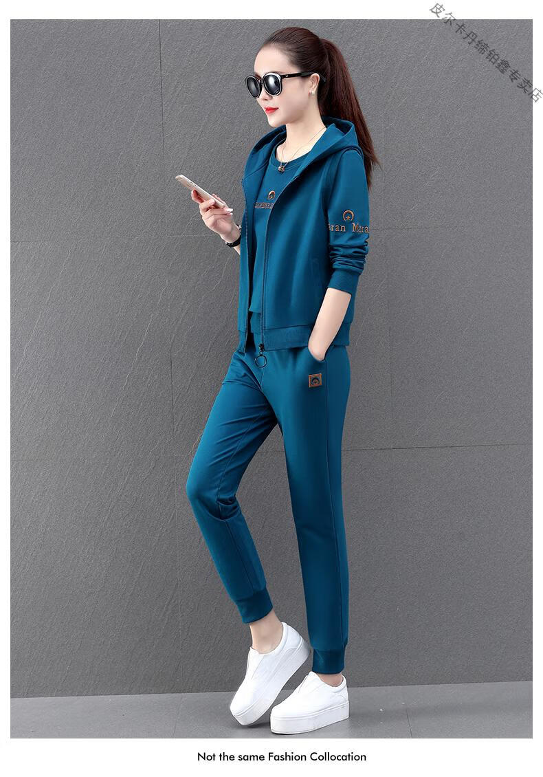 皮尔卡丹轻奢高档运动套装女装休闲套装春秋宽松长袖运动服卫衣时尚