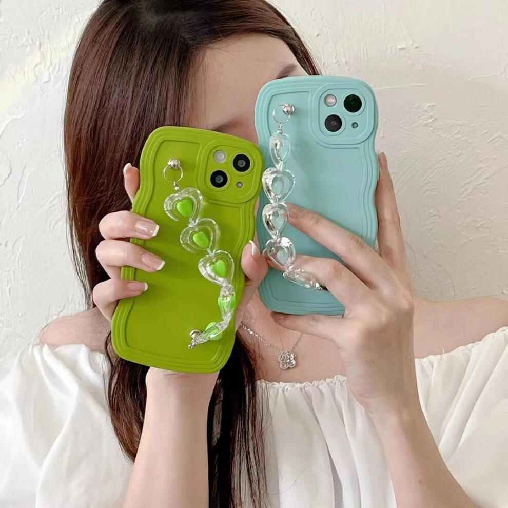 红米k50手机壳适用s15e爱心手链小米12女款y77潮 绿色大波浪 爱心手链