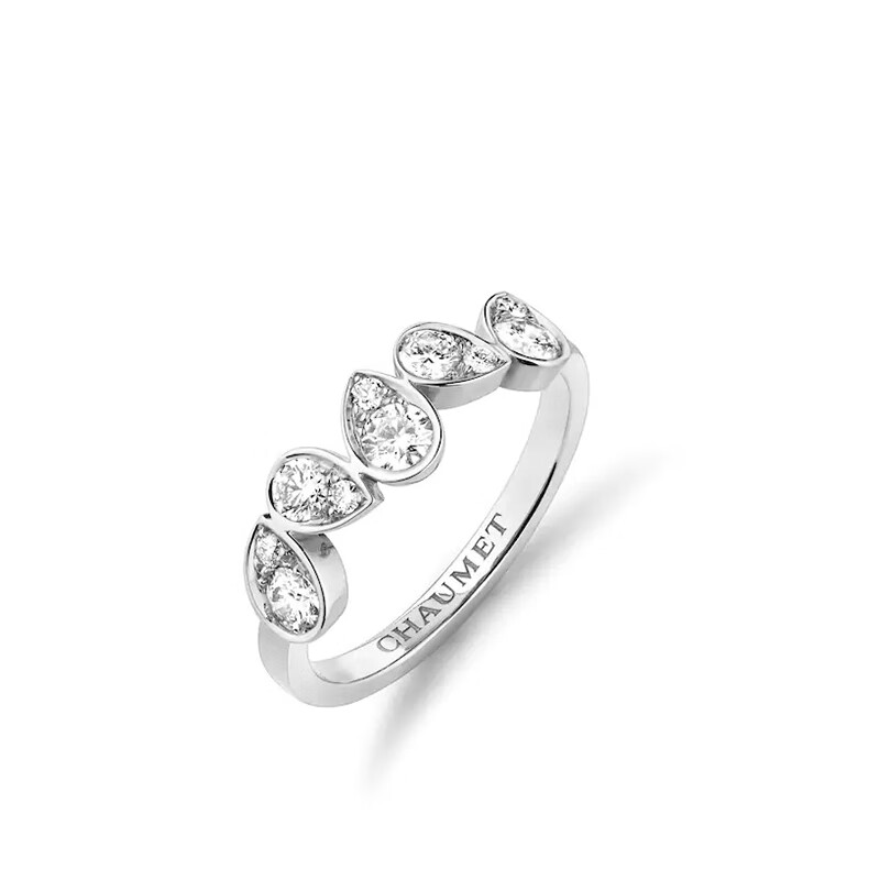 chaumet尚美巴黎戒指指环女士18k金白金镶有多颗明亮切割钻石戒指白