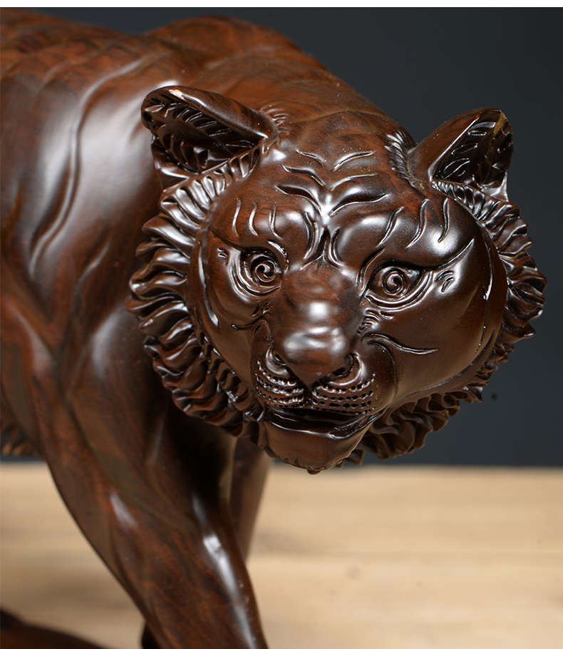 仙莱阁木雕实木老虎摆件工艺品十二生肖老虎家居仿古礼品红木工艺品
