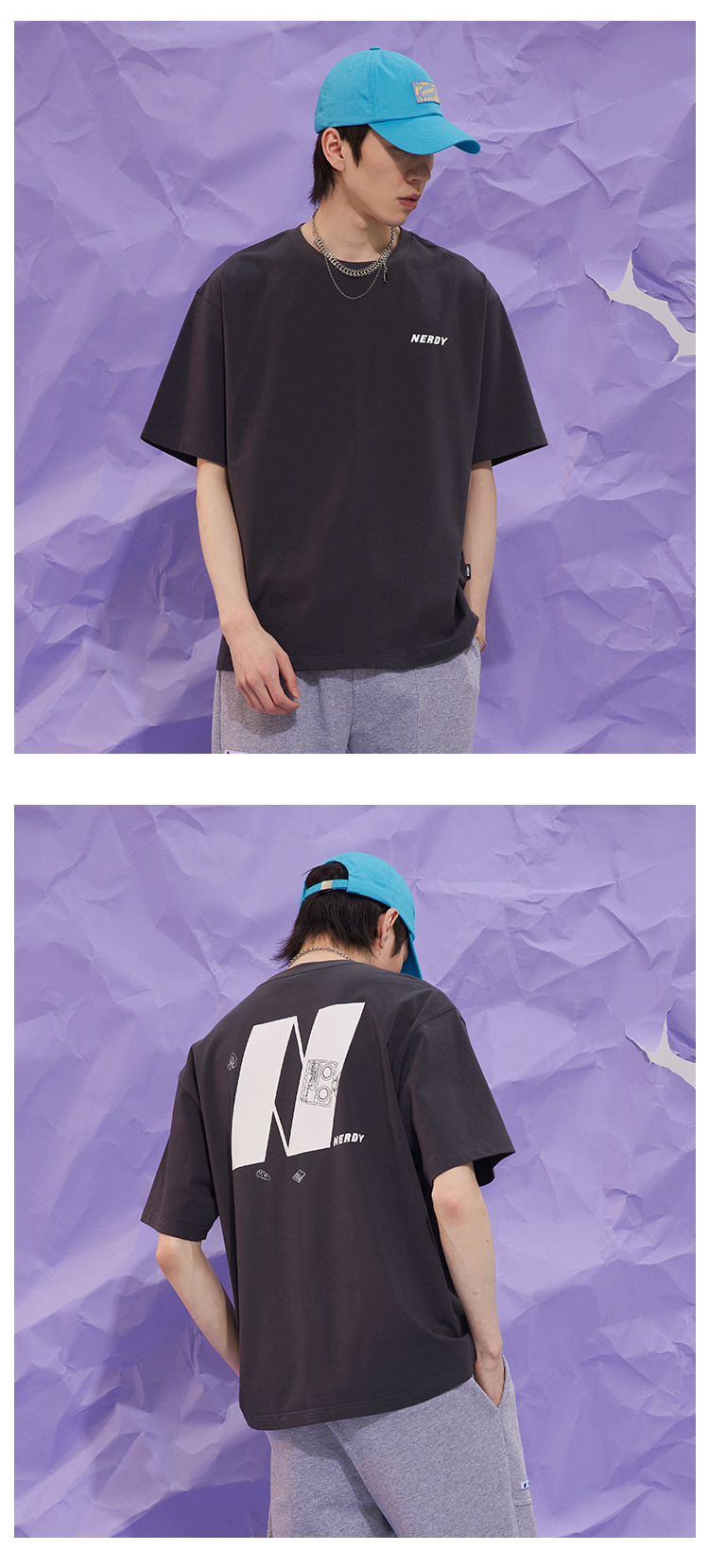 nerdy2022年春季圆领套头短t情侣dnalogo系列标志短袖t恤女灰xs