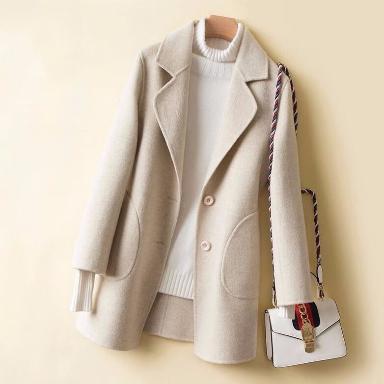 羊绒大衣女双面绒中款中年妇女呢子大衣中长款2021年秋冬季呢绒大衣女