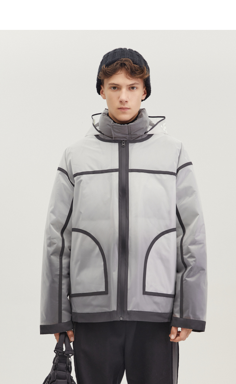 bosierainbow冬季新款未来感反光渐变羽绒服外套黑色m