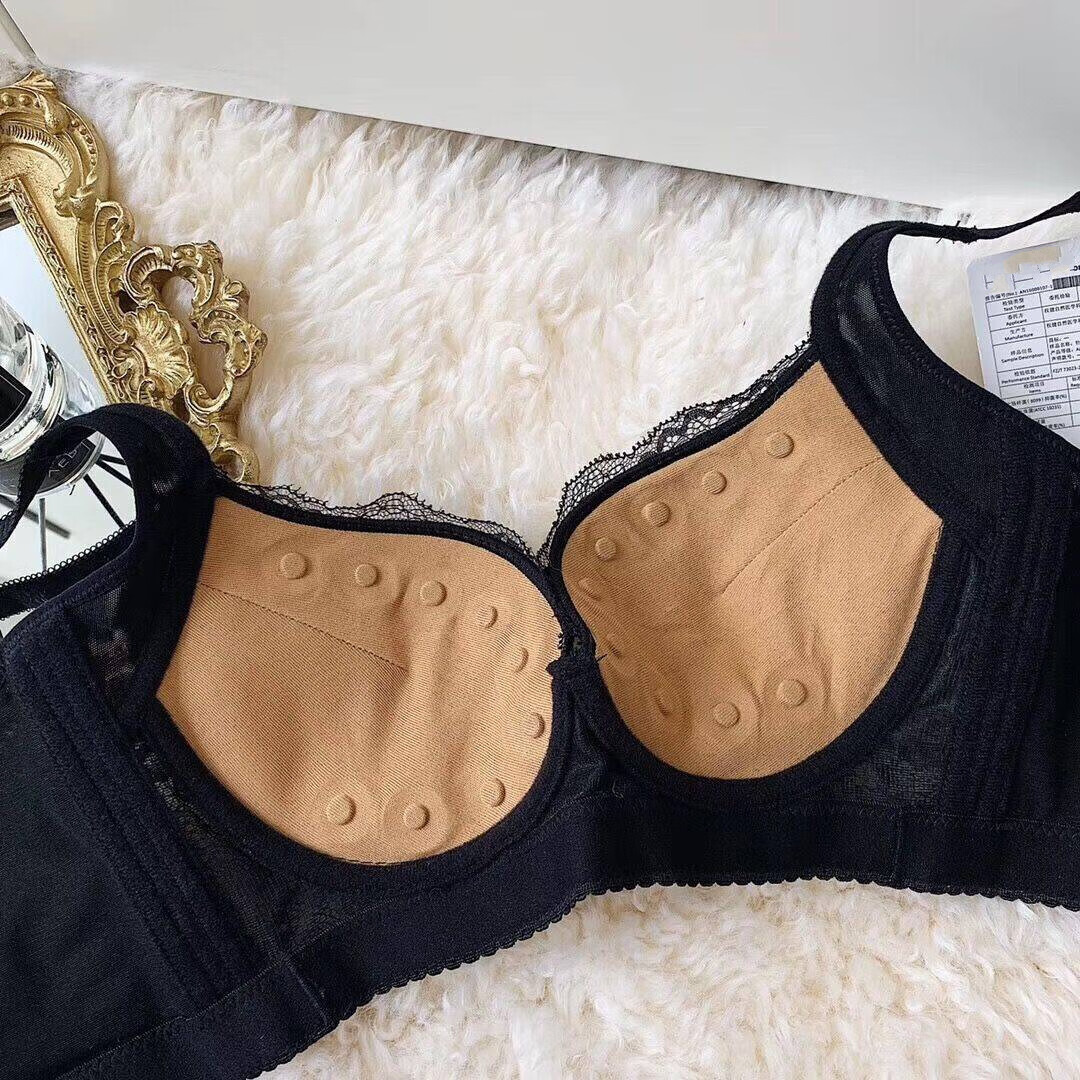 美容院养生大码文胸能量火山石聚拢薄款调整内衣女收副乳黑色单件内衣
