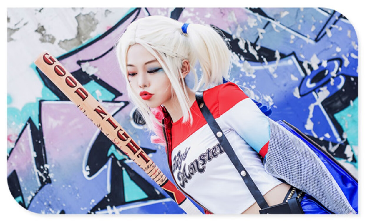 小队小丑女cos服装 哈莉·奎茵t恤短裤棒球棍全套harleyquinn 三角裤
