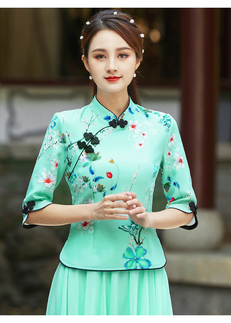 中式女装唐装春季套装春夏新款改良旗袍上衣汉服中国风文艺复古茶服