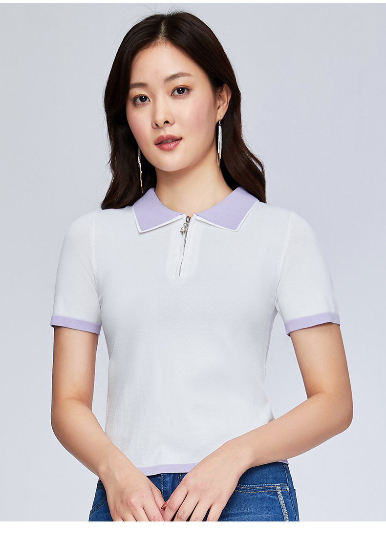 百斯盾女装短袖t恤2022春夏新款文艺时尚休闲修身短袖针织衫白色s