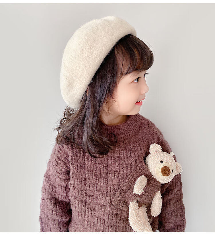 赫珺儿童贝雷帽女童帽子秋冬季亲子女宝宝蓓蕾帽黑色婴童款4850cm24岁