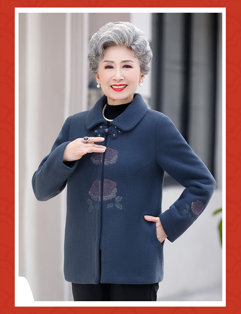 eynl 老年人冬裝女毛呢外套厚款60歲7080婆婆衣服奶奶裝媽媽秋裝老