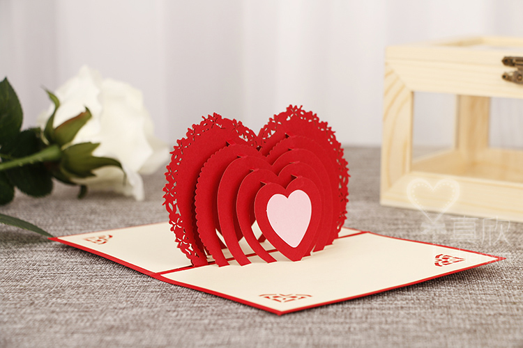感恩节立体贺卡 创意心形手工情人节教师节祝福员工感谢定制卡片 贺卡