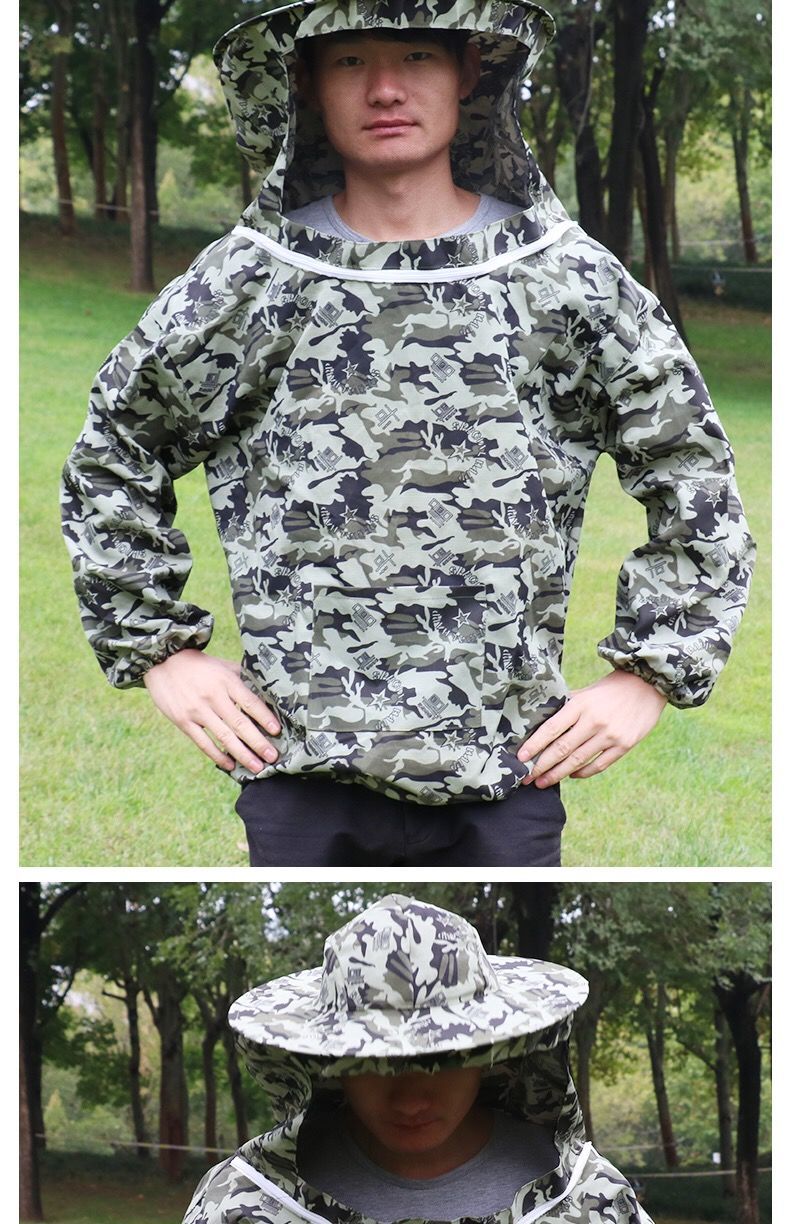 防蜂服全套透气专用蜜蜂衣服收蜂衣养蜂衣养蜂工具迷彩半身防蜂衣绿