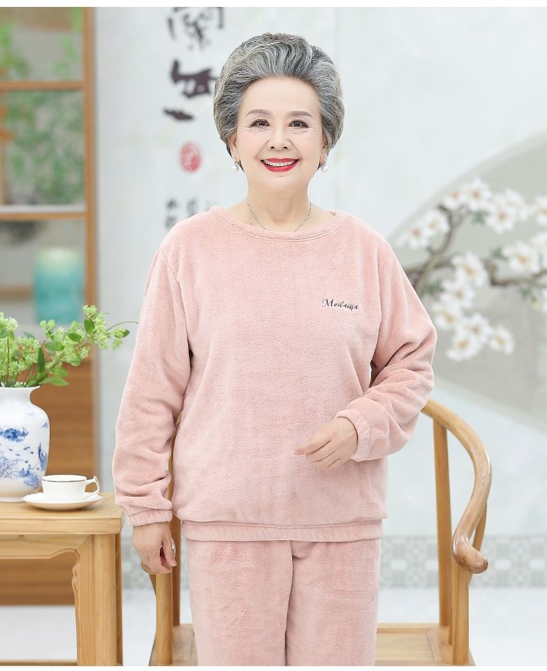 60老人睡衣女妈妈秋冬珊瑚绒套装毛绒保暖中老年睡衣女秋冬加厚奶奶