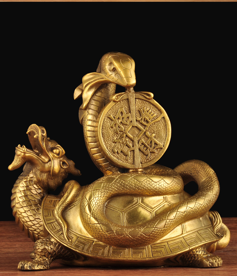 全铜龙龟摆件铜风水金钱龟蛇金钱玄武工艺品客厅玄关家居摆设铜器6寸
