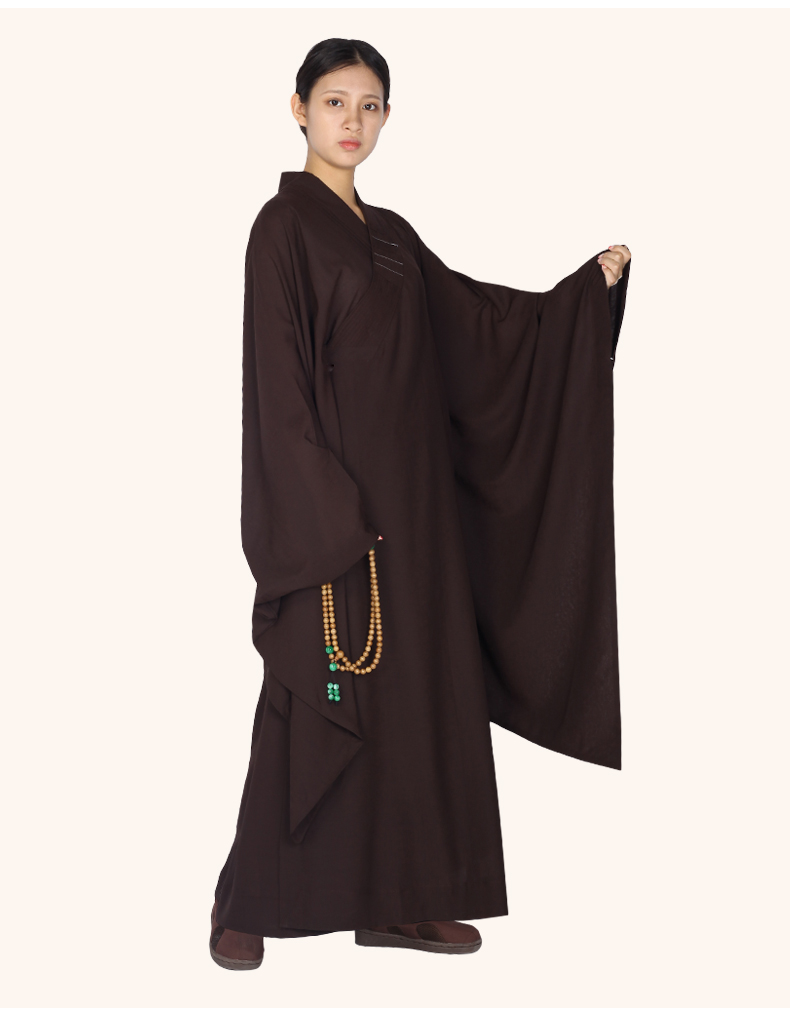 广袖海青大袖透气居士服佛教僧服麻纱有垂度海清男女咖啡色45