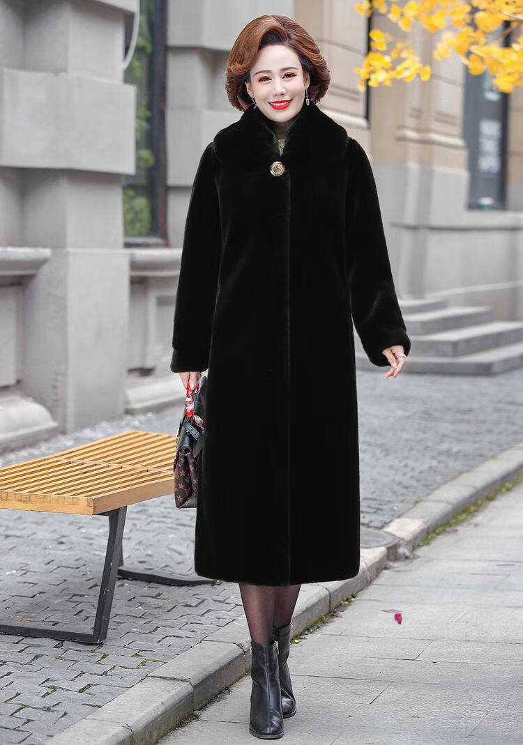 恒源祥羊剪绒大衣女皮草妈妈水貂毛貂皮长款过膝整貂貂毛加厚中老年