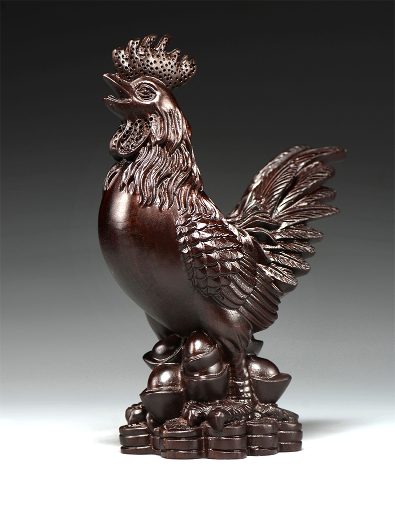 杞瑾木雕刻大公鸡摆木质三合十二生肖木鸡家居客厅装饰品开业礼品精雕