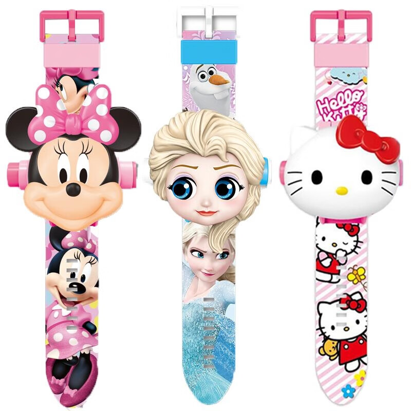 冰雪奇缘爱莎公主凯蒂tk猫发光投影玩具电子儿童手表女卡通幼儿生日