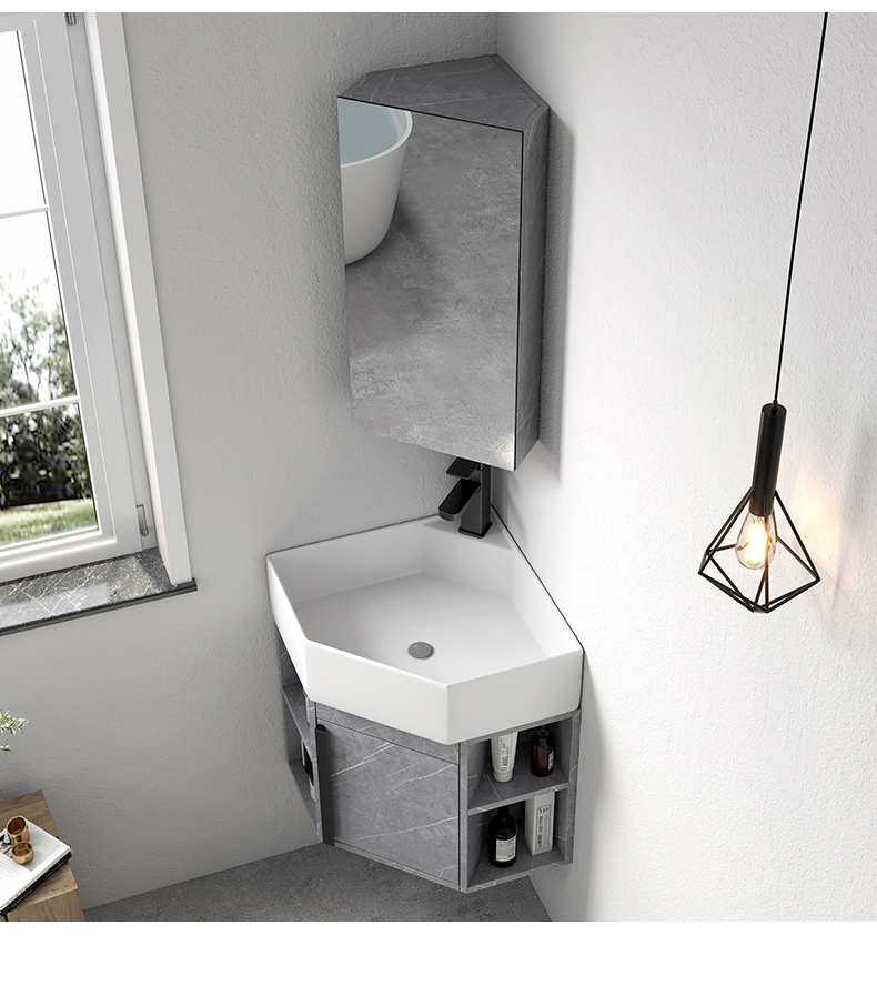 挂墙式三角形洗手盆陶瓷洗脸盆柜组合墙角转角洗漱台池阳台小户型大号