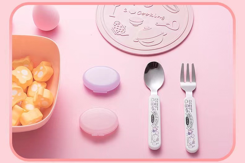 hello·kitty餐具 可爱儿童学生卡携不锈钢叉子勺子带盒筷子餐具