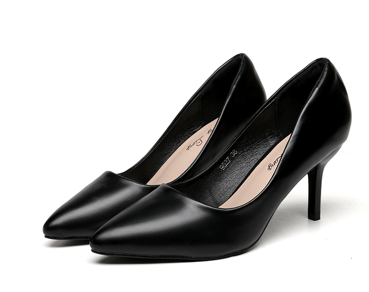 依思q同款春秋工作鞋女黑色职业皮鞋礼仪通勤软皮面试高跟鞋细跟尖头