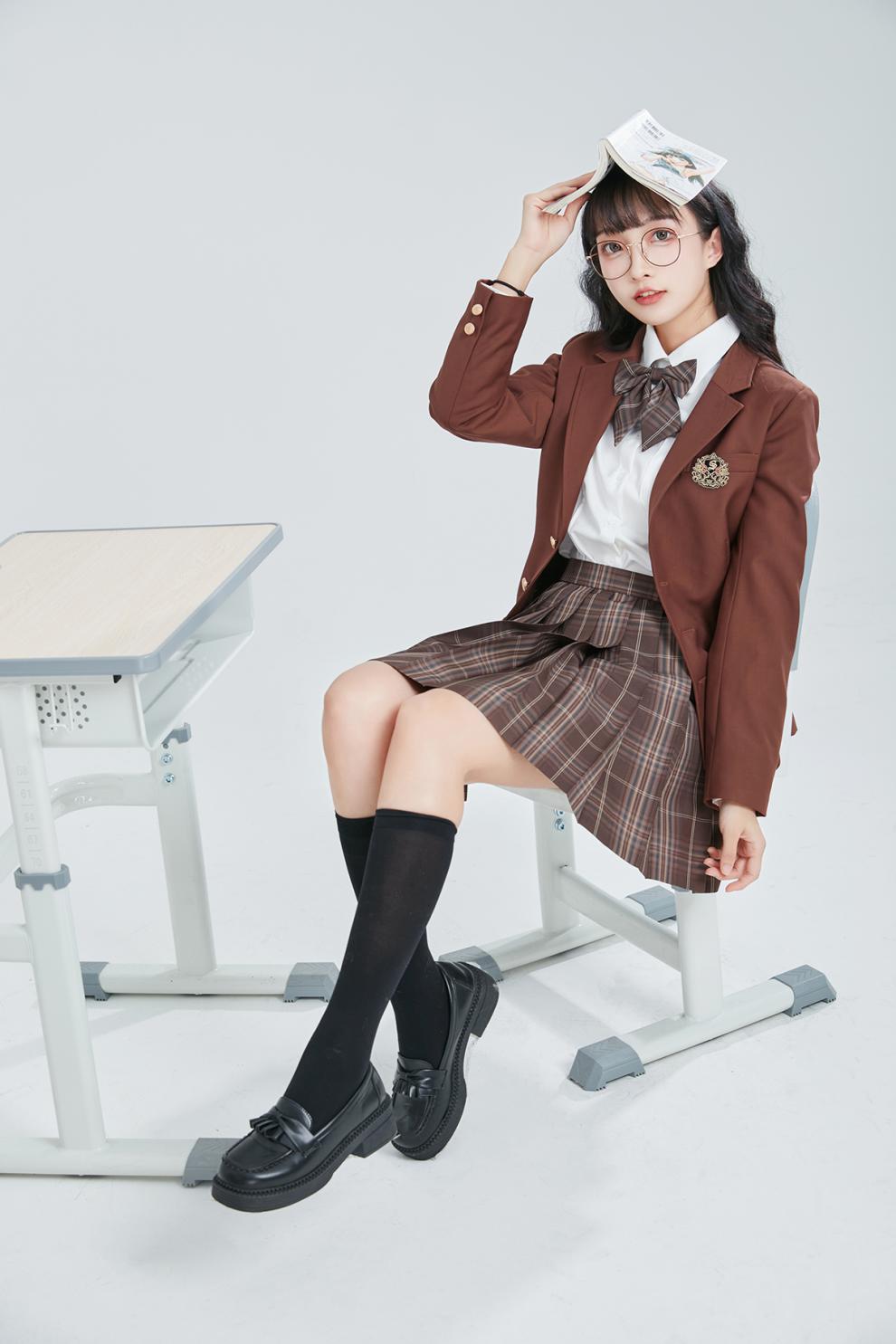 御茶家玫瑰礼赞西服jk外套校供黑灰西装原创制服女秋冬上衣灰色xl