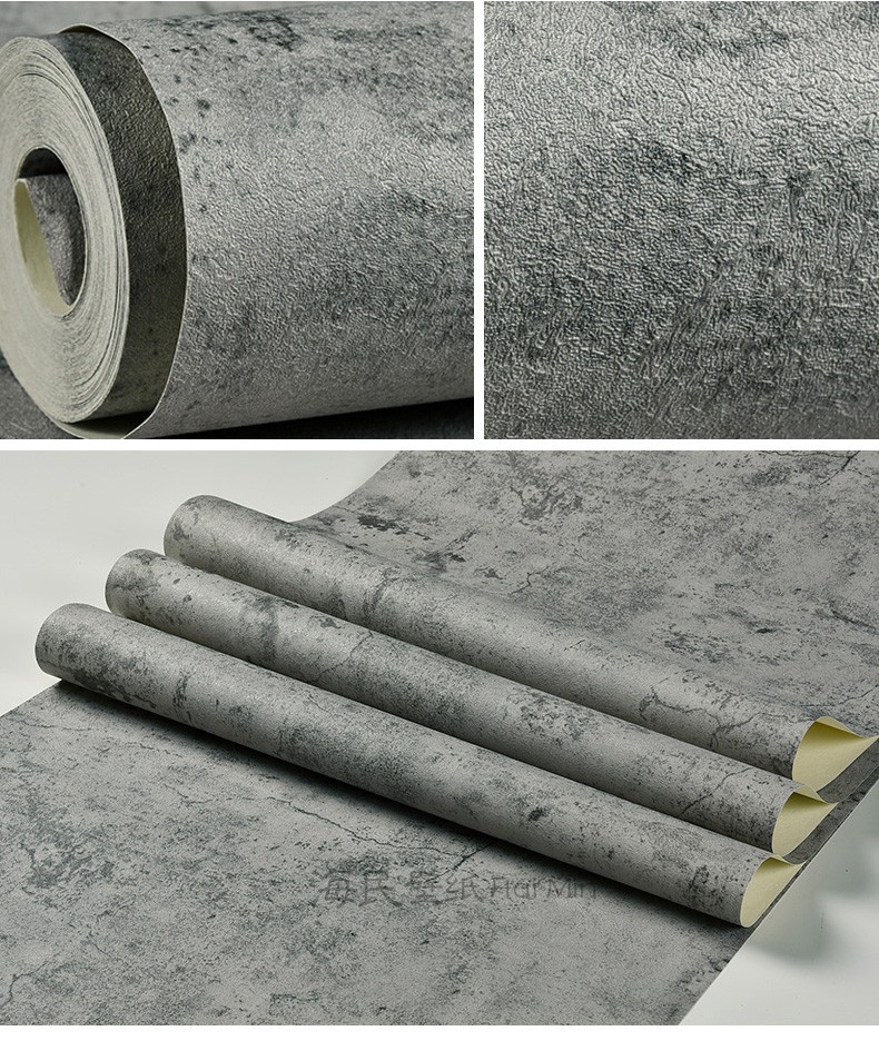 水泥灰色纯色素色工业风墙纸复古怀旧饭店服装店咖啡厅壁纸可擦洗水泥