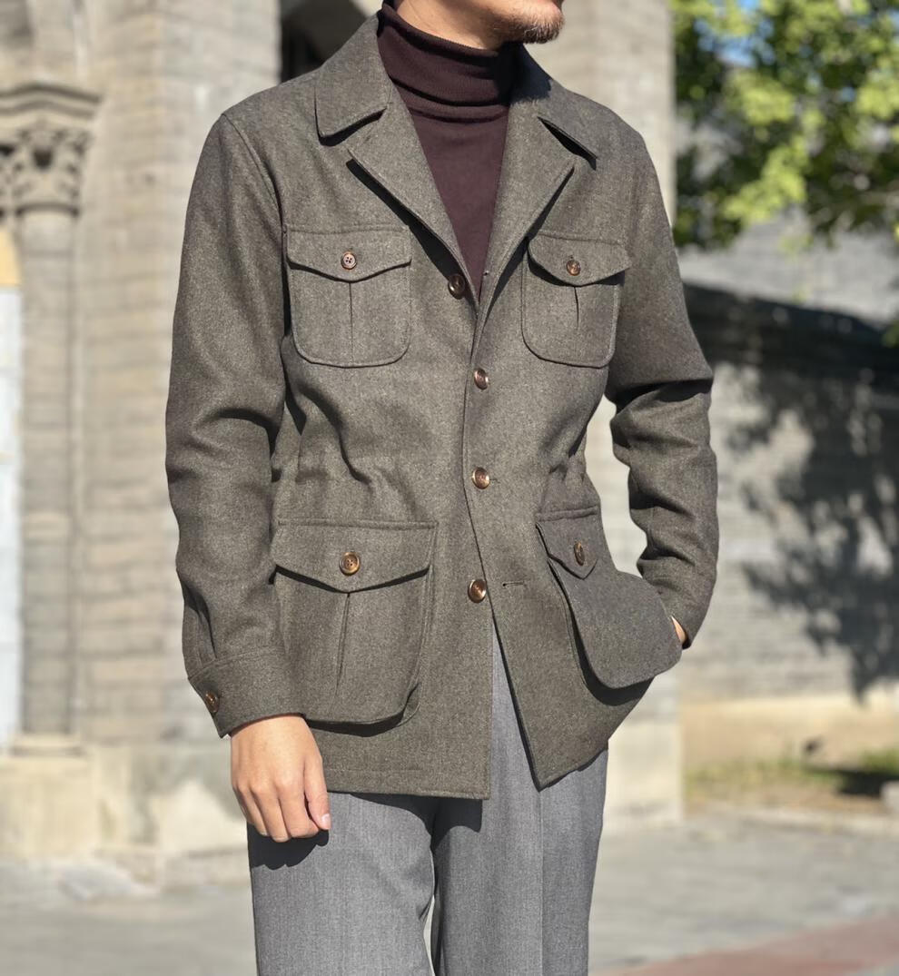 猎装游猎夹克意式法兰绒羊毛猎装夹克 秋冬季safari jacket绅士外套多