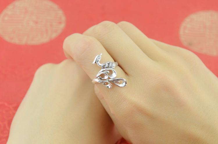 亚弗复古民族风999银戒指女足银凤凰个性足银指环女食指戒指港码8号