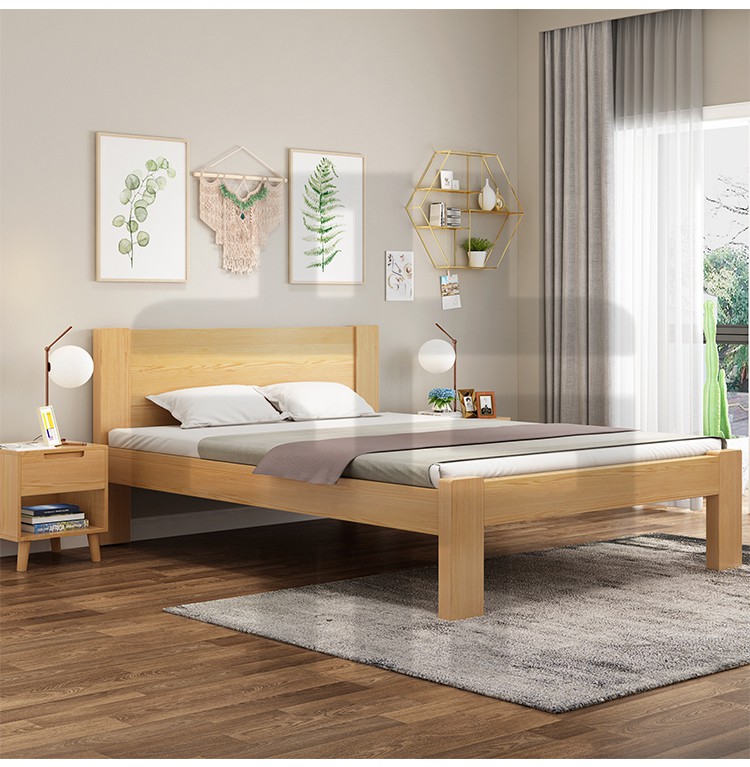 捷兆松木床加厚全实木床1米5一米五现代简约高脚松木双人床一米八1米8