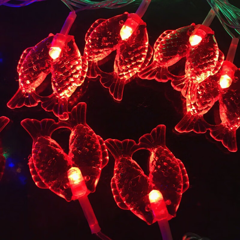 led锦鲤双鱼彩灯闪灯串灯家用过年春节新年卧室房间布置装饰挂灯红色