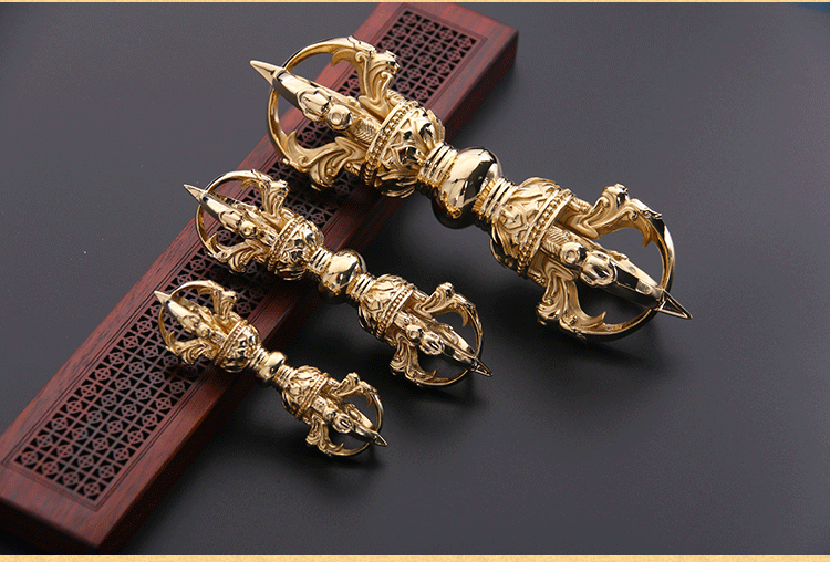 湘歌藏传五股金刚杵密宗黄铜手工精品上师降魔杵摆件礼物16cm五股杵