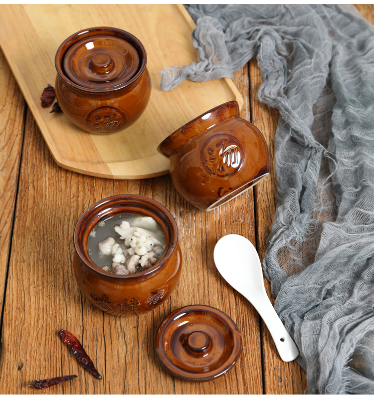 沙县小吃炖罐盅食堂商用陶瓷炖盅加厚餐馆瓦罐煨汤隔水汤盅可层叠炖罐