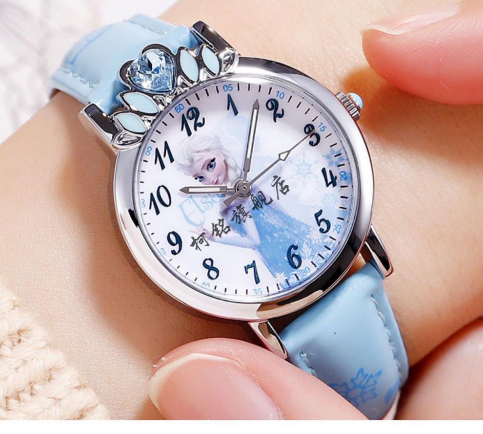 迪士尼冰雪奇缘儿童手表女皇冠爱莎公主艾莎小学生卡通幼儿手表女粉红