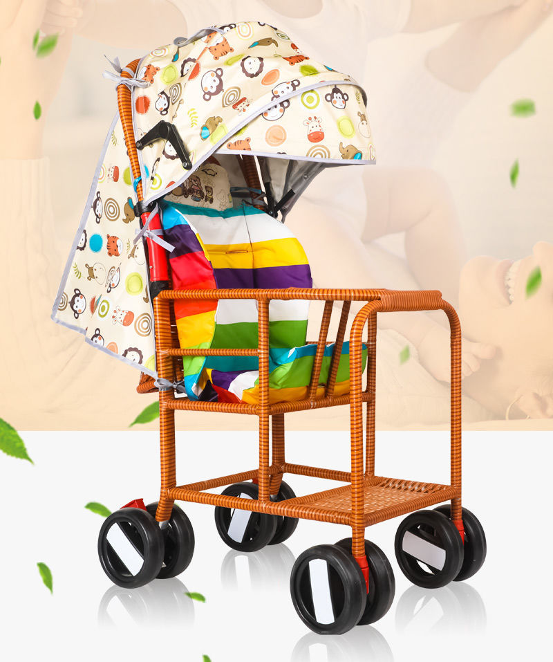 小儿推车竹藤折叠藤椅婴儿小推车婴儿竹藤推车竹编仿藤推车藤编车