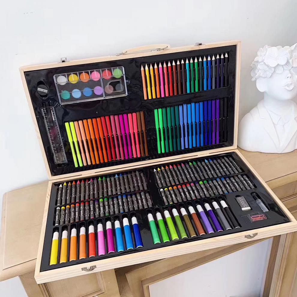 180木盒画笔套盒套装礼盒150件套幼儿园培训班小学生水彩笔180木盒