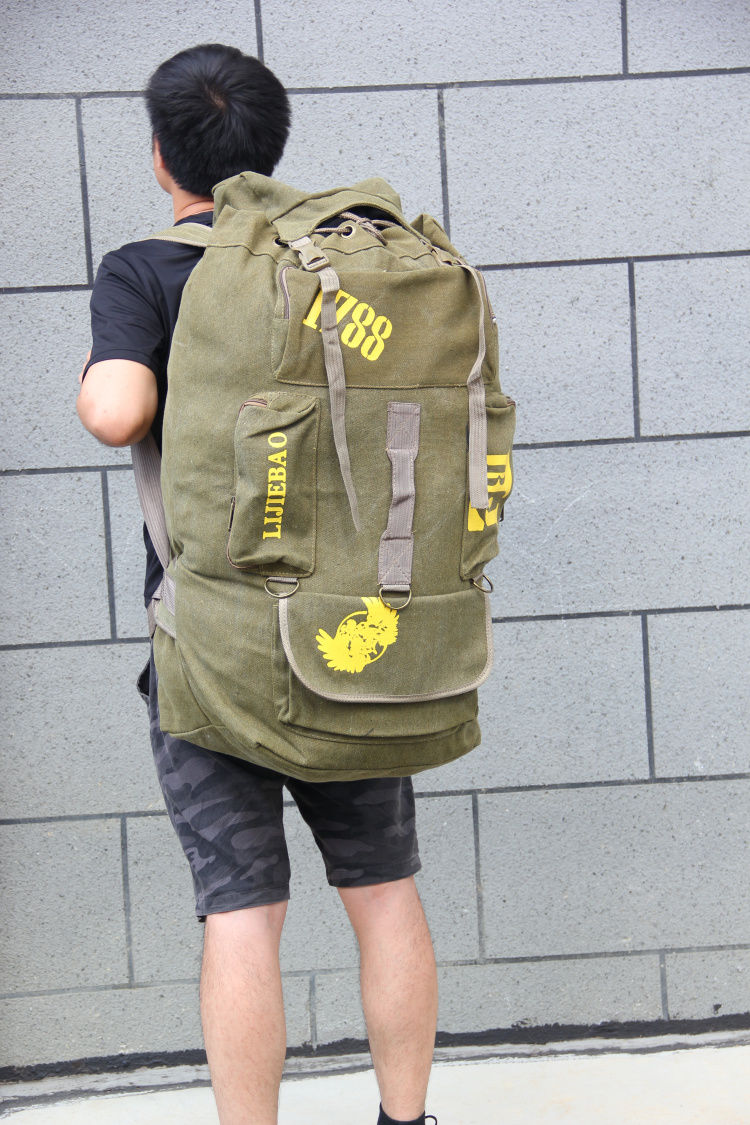 背包男大容量户外登山背囊搬家打工包长途行李双肩包80升卡其加固背带