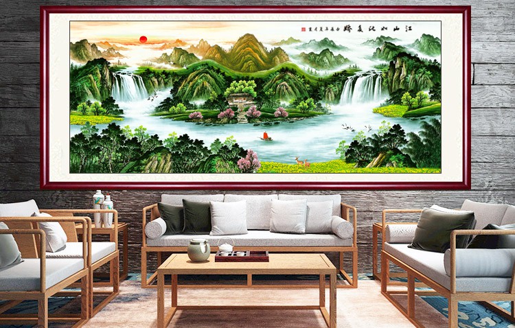 聚宝盆山水画茶室 国画纯手绘万物同辉真迹风水聚宝盆中式办公室客厅