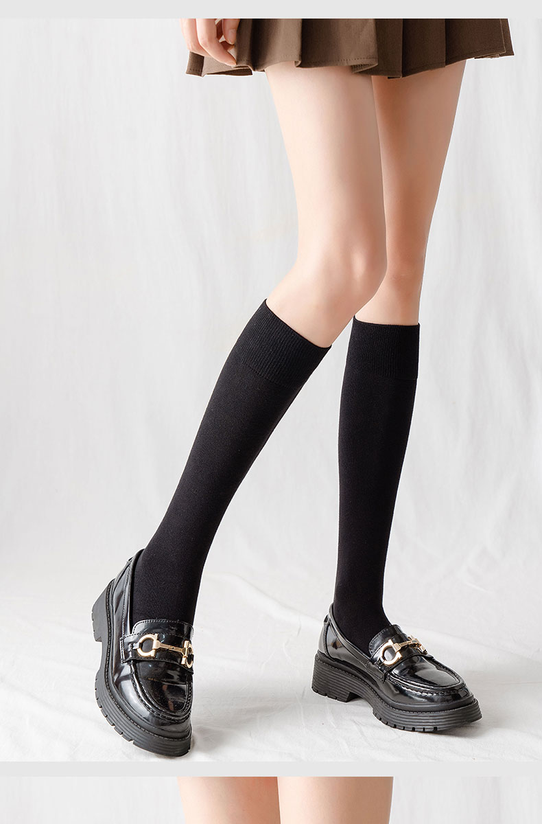 堆堆袜黑色袜子女春秋季配小皮鞋中筒袜女长筒袜潮网红款乐福鞋夏